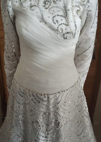 Beyaz Renkli Gri Taşlı Gelinlik - Görsel 6