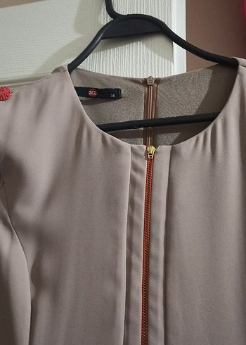 SEÇİL Marka Bej Renkte Turuncu Detaylı Uzun Kollu Kadın Elbise - Görsel 2