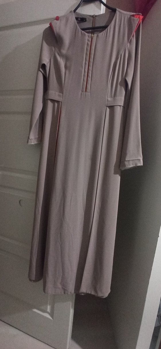 SEÇİL Marka Bej Renkte Turuncu Detaylı Uzun Kollu Kadın Elbise - Görsel 4