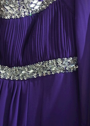 Uzun Mor Drapeli Abiye Elbise - Görsel 5