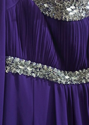 Uzun Mor Drapeli Abiye Elbise - Görsel 4