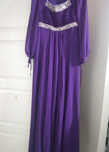 Uzun Mor Drapeli Abiye Elbise - Görsel 2