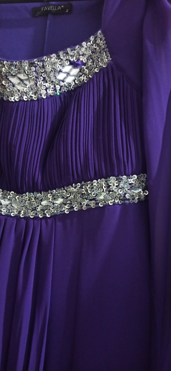 Uzun Mor Drapeli Abiye Elbise - Görsel 5