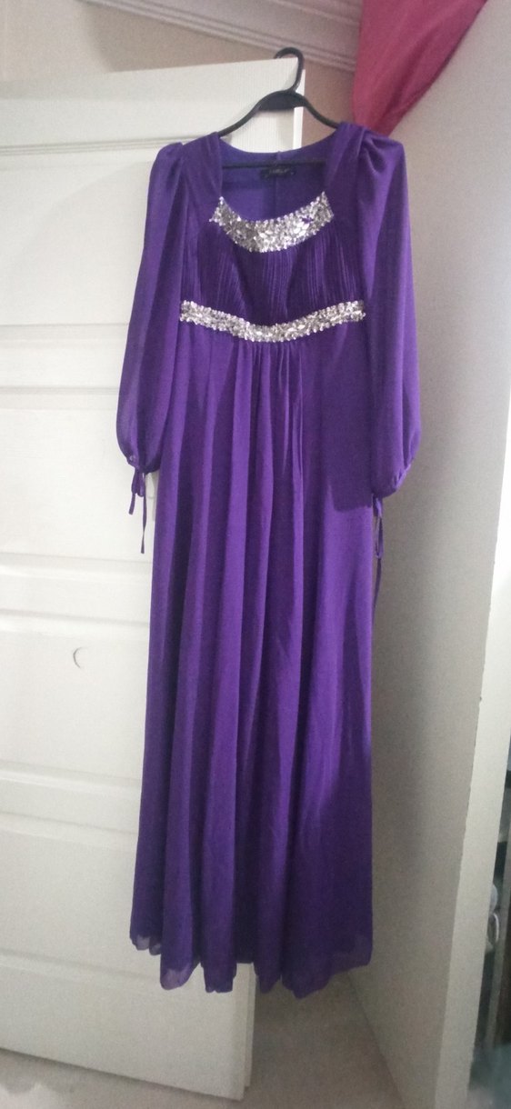 Uzun Mor Drapeli Abiye Elbise - Görsel 2