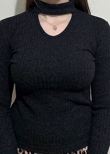 Düğmeli Gri siyah Balıkçı Yaka Kadın Kazak - Görsel 2