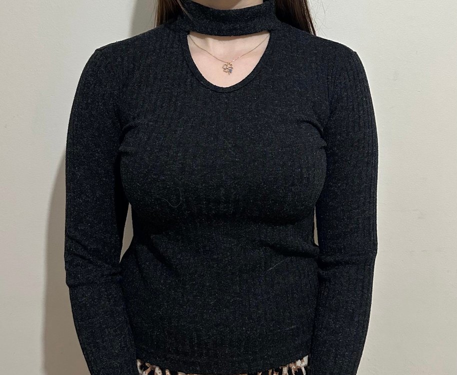 Düğmeli Gri siyah Balıkçı Yaka Kadın Kazak - Görsel 2