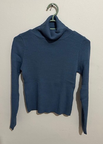 Mavi Boğazlı İnce Triko Kadın Kazak - Görsel 2