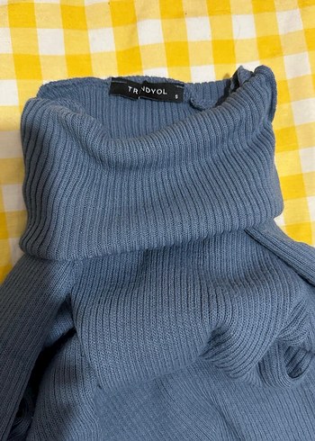 Mavi Boğazlı İnce Triko Kadın Kazak - Görsel 3