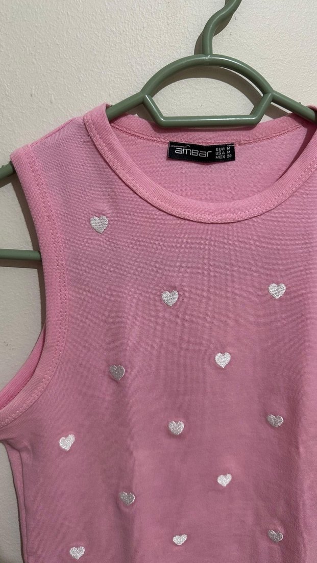 Nakışlı Pembe Kadın Kolsuz Atlet - Görsel 3