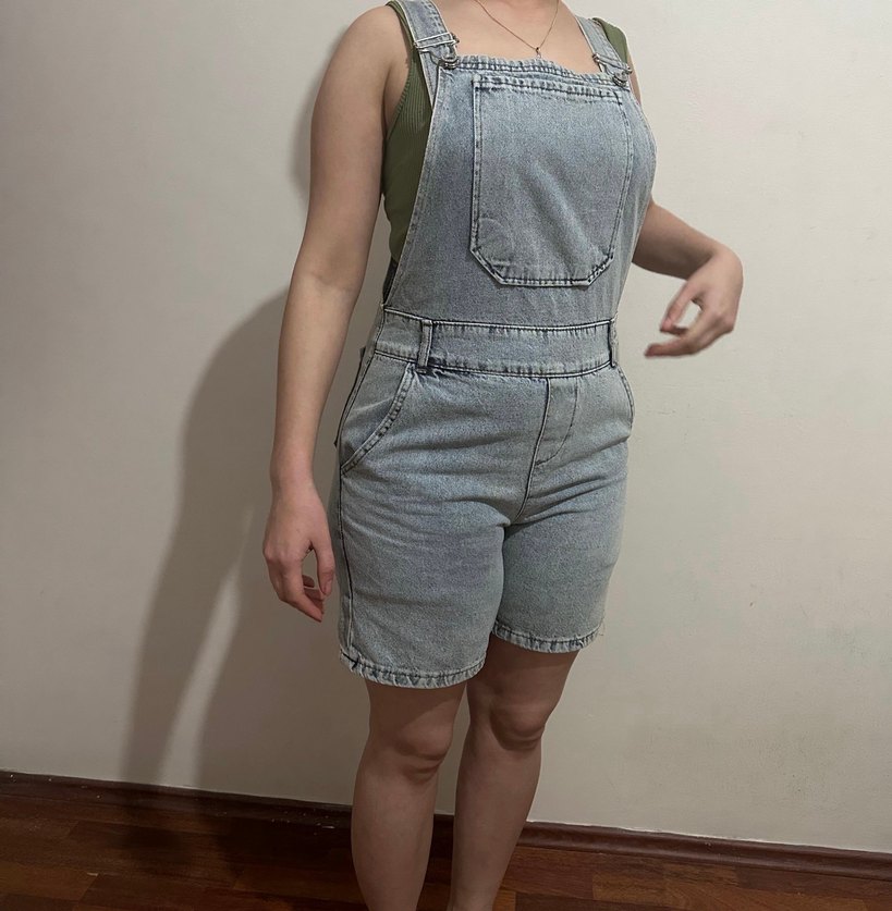 Gri Kadın Kot Kısa Tulum - Görsel 3