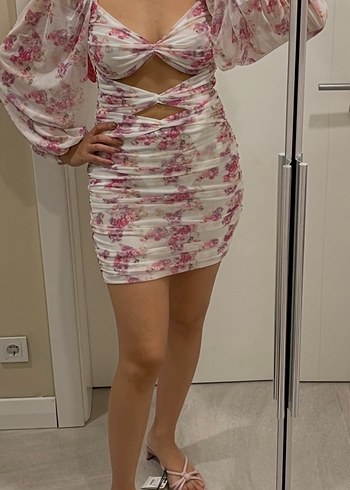 Love on friday Pembe Drapeli Mini Straplez Elbise - Görsel 2