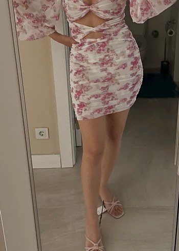 Love on friday Pembe Drapeli Mini Straplez Elbise - Görsel 4