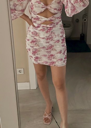 Love on friday Pembe Drapeli Mini Straplez Elbise - Görsel 3