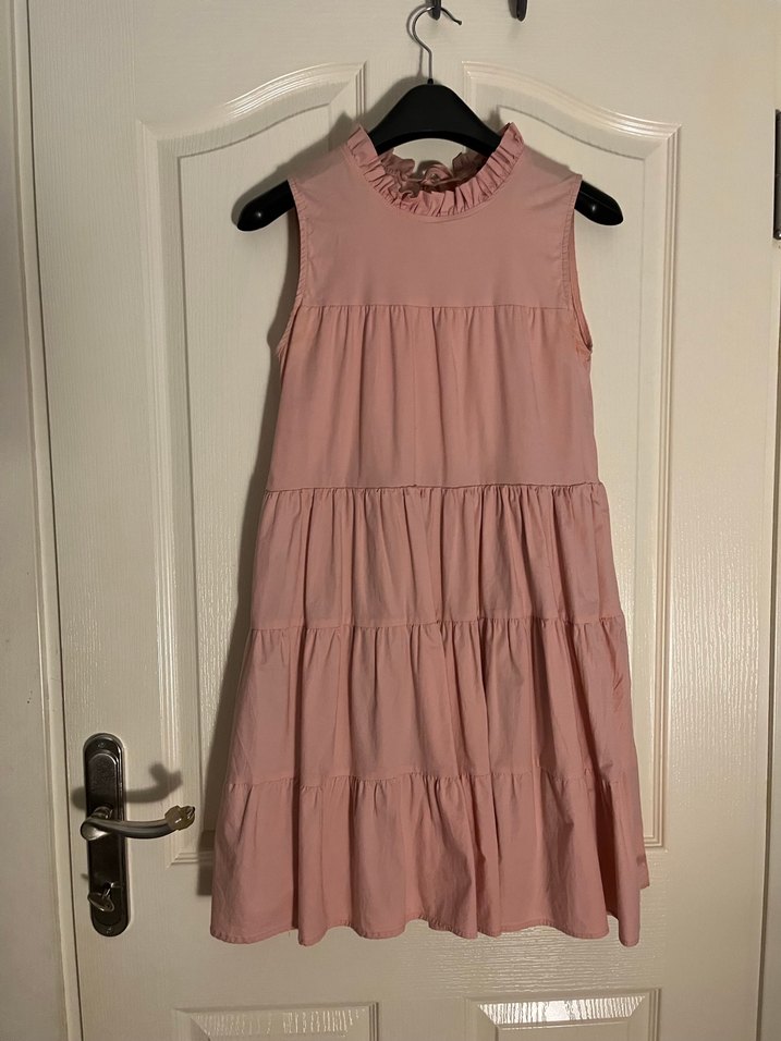 Pembe Fırfırlı Kolsuz kısa Elbise - Görsel 3