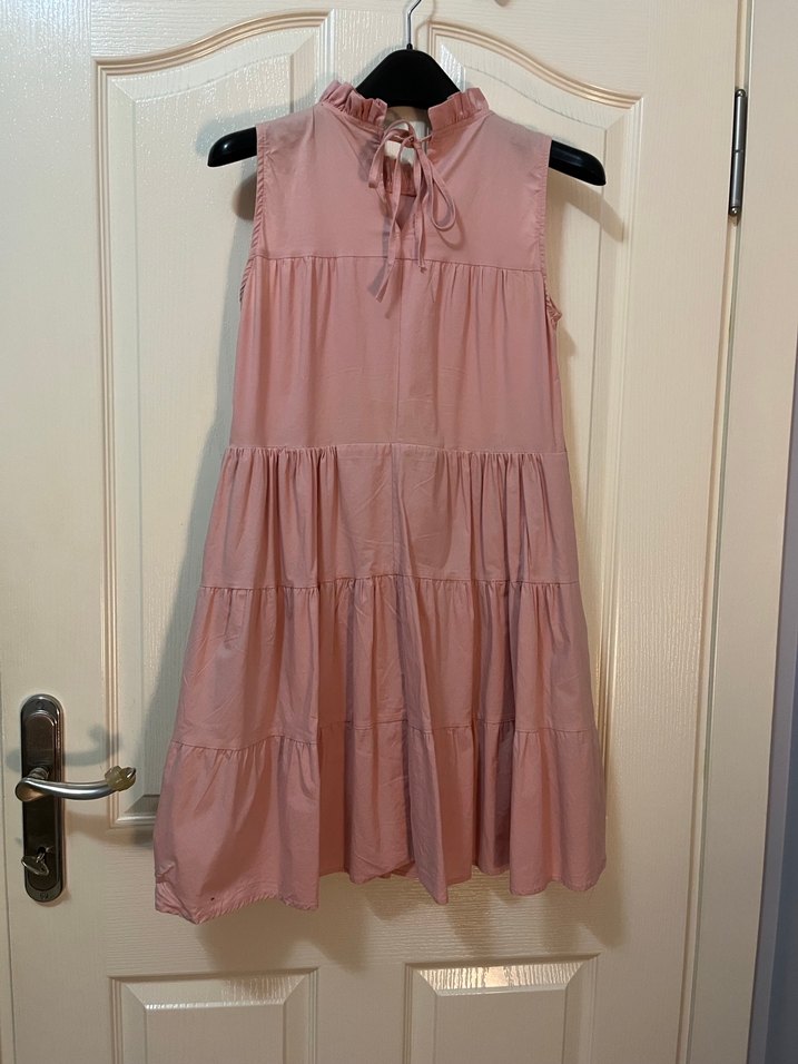 Pembe Fırfırlı Kolsuz kısa Elbise - Görsel 2