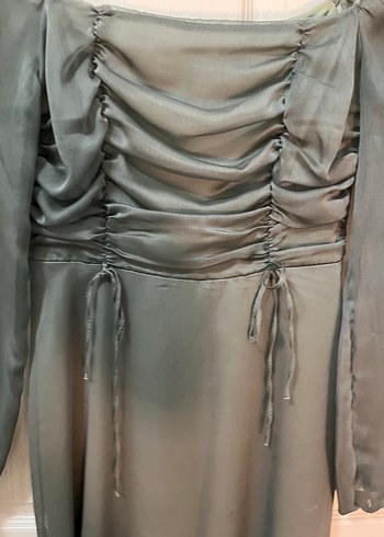 Yeşil şifon elbise - Görsel 3