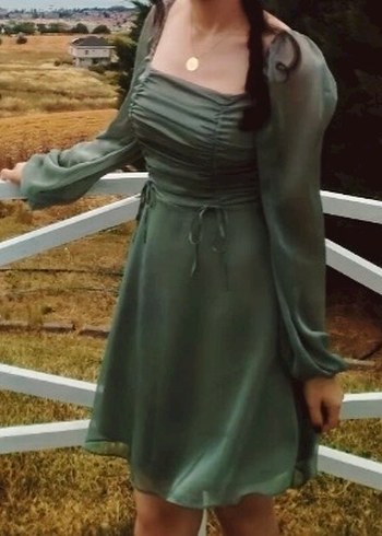 Yeşil şifon elbise - Görsel 6