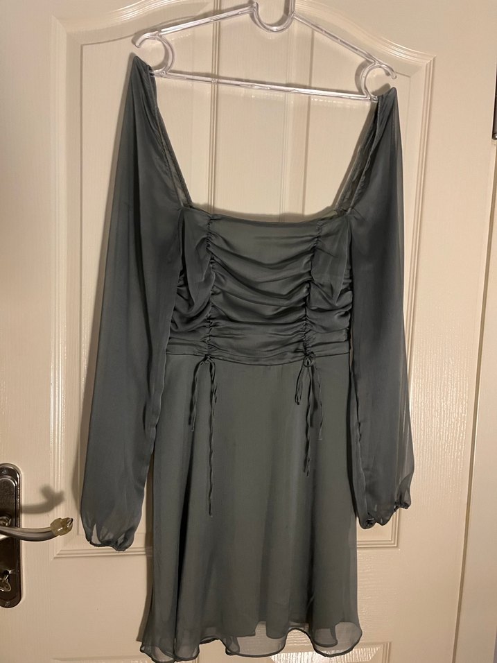 Yeşil şifon elbise - Görsel 5