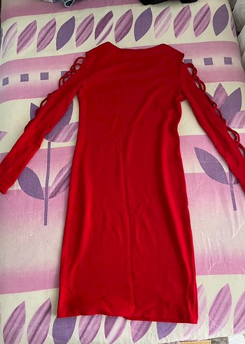 Kırmızı Uzun Kollu Kadın Abiye Elbise - Görsel 2