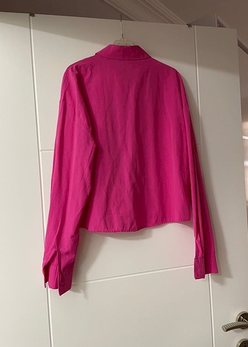 Pembe Düğmeli Keten Kadın Gömlek - Görsel 3