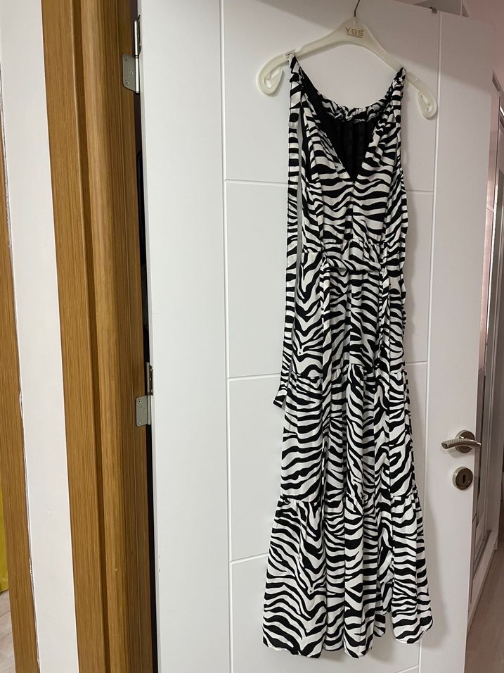 Zebra Desenli Uzun Kadın Elbise - Görsel 3