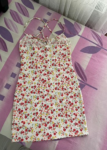 Çiçek Desenli Dantel Detaylı Midi Elbise - Görsel 2