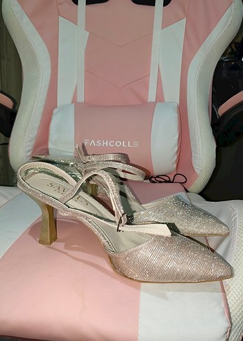 Pembe Simli Stiletto Topuklu Kadın Abiye Ayakkabı ve çanta - Görsel 3