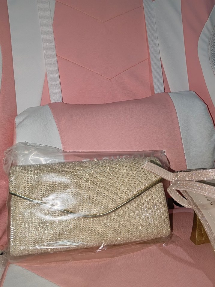 Pembe Simli Stiletto Topuklu Kadın Abiye Ayakkabı ve çanta - Görsel 4