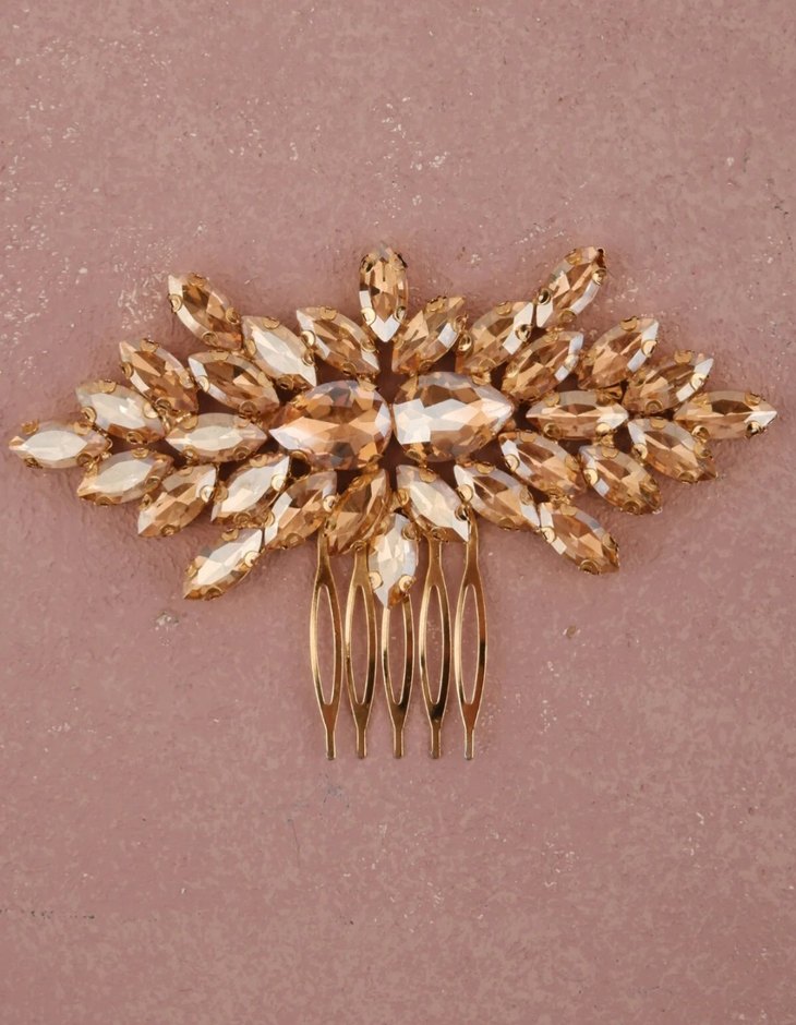 Altın Renkli Parlak gelin nişan Taşlı Saç Tokası Çifti - Görsel 2