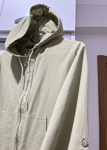 Bej Kapüşonlu Kadın Keten Ceket - Görsel 3