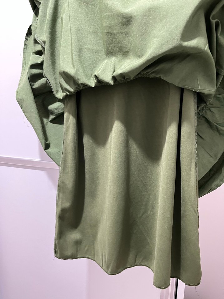 Yeşil Keten Mini Elbise, Fırfırlı - Görsel 3