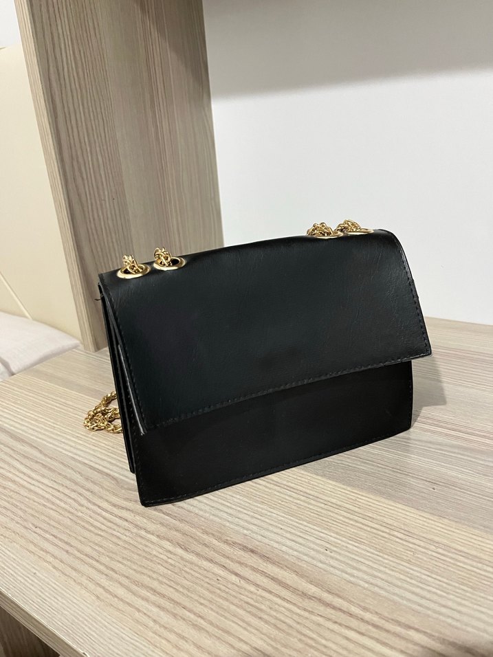 Siyah Deri Zincir Detaylı Kadın Çanta - Görsel 2