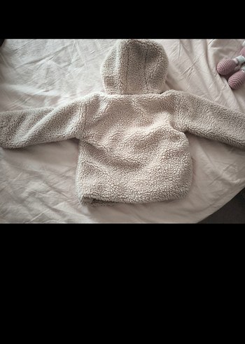 Kız Çocuk Gri Kapüşonlu Peluş Mont - Görsel 2