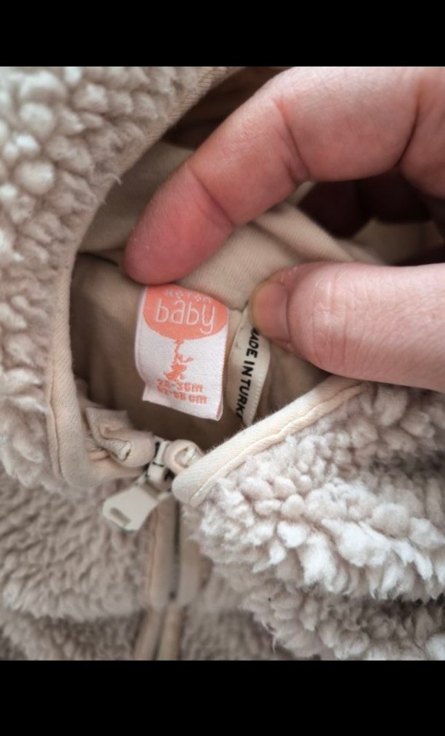 Kız Çocuk Gri Kapüşonlu Peluş Mont - Görsel 3