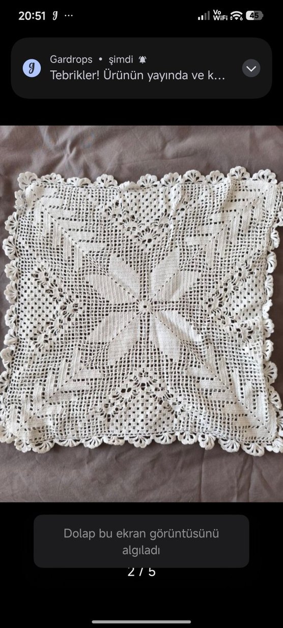 El Yapımı Dantel Kare Yastık Kılıfı - Görsel 2