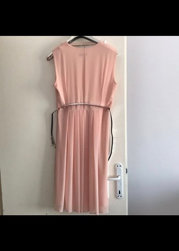 Pudra Pileli Midi Abiye Elbise - Görsel 2