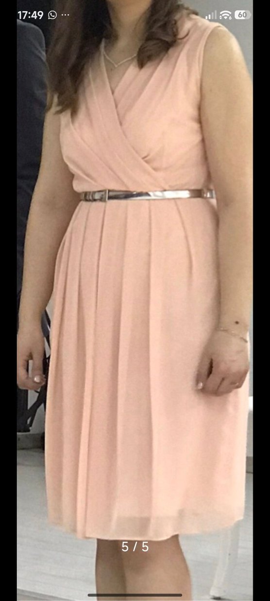 Pudra Pileli Midi Abiye Elbise - Görsel 4