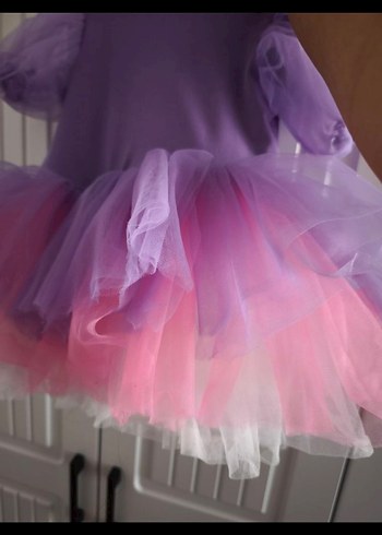 Kız Çocuk Mor Tüllü Fırfırlı Elbise - Görsel 3