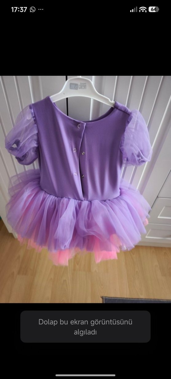Kız Çocuk Mor Tüllü Fırfırlı Elbise - Görsel 2