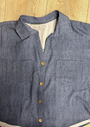 Denim Baskılı Crop Gömlek - Görsel 2