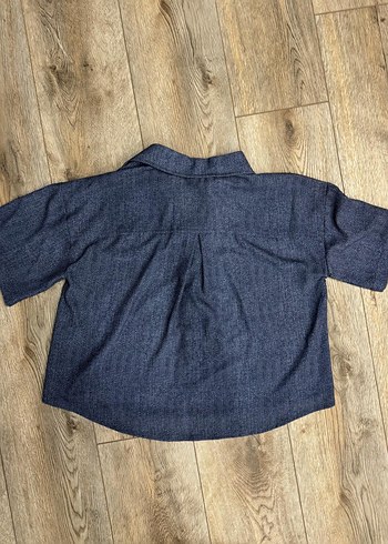 Denim Baskılı Crop Gömlek - Görsel 3