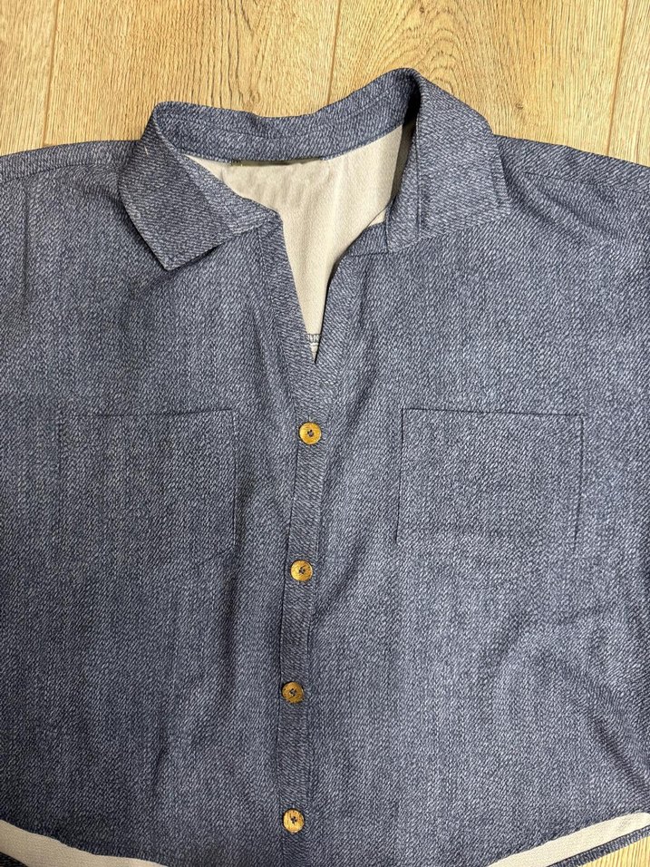 Denim Baskılı Crop Gömlek - Görsel 2