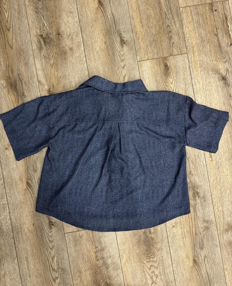 Denim Baskılı Crop Gömlek - Görsel 3