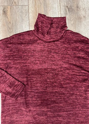 Bordo Yüksek Yakalı Kadın Triko Kazak - Görsel 2