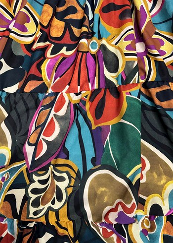 Renkli Bohem Uzun Kollu V Yaka Elbise - Görsel 2