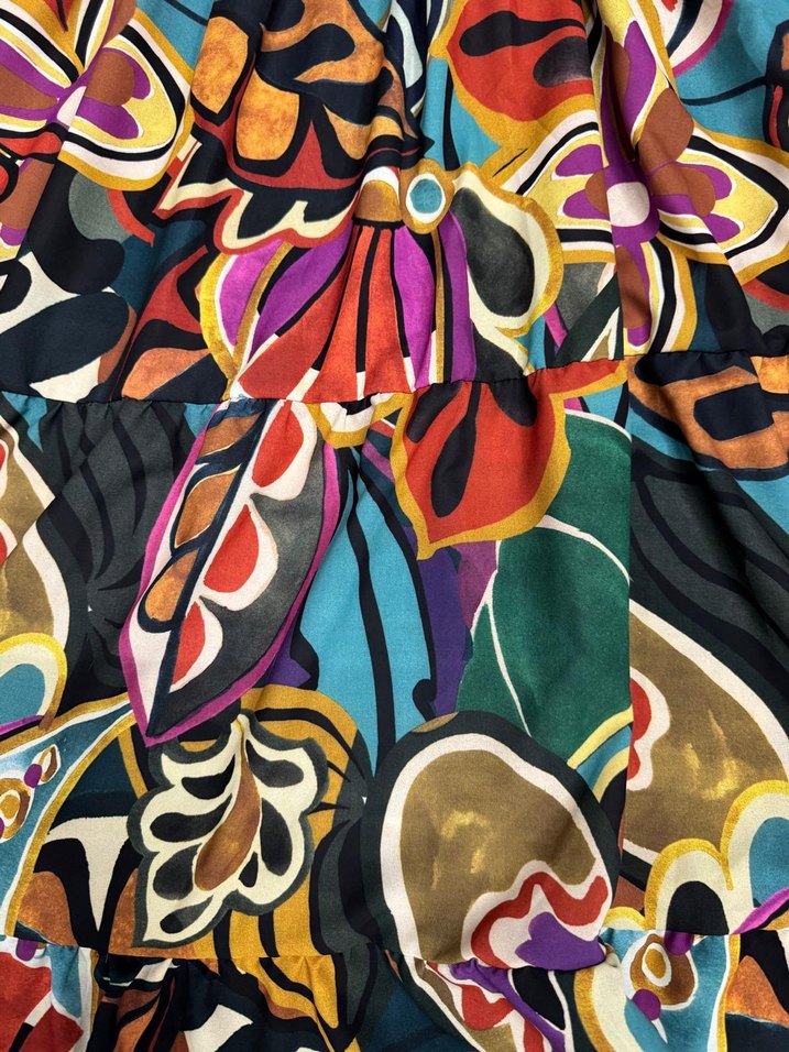 Renkli Bohem Uzun Kollu V Yaka Elbise - Görsel 2