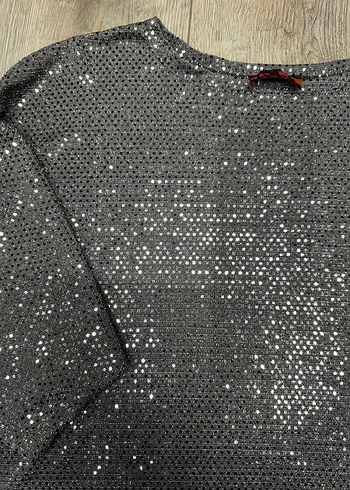 Parlak Gri Mini Yarasa Kol Bluz - Görsel 2