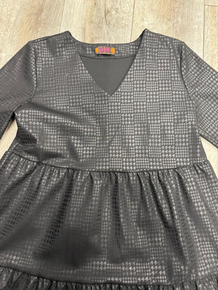 Siyah Desenli V Yakalı Elbise - Görsel 2