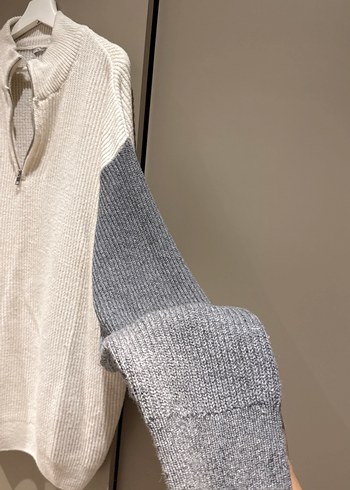 Yarım Fermuarlı Gri Örgü Kadın Kazak - Görsel 4
