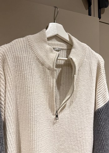 Yarım Fermuarlı Gri Örgü Kadın Kazak - Görsel 6